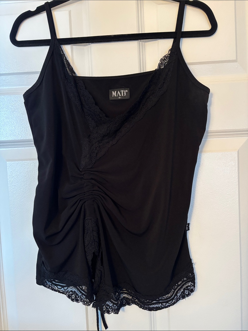Black Lace-Trim Stretch Ruched Camisole Tank